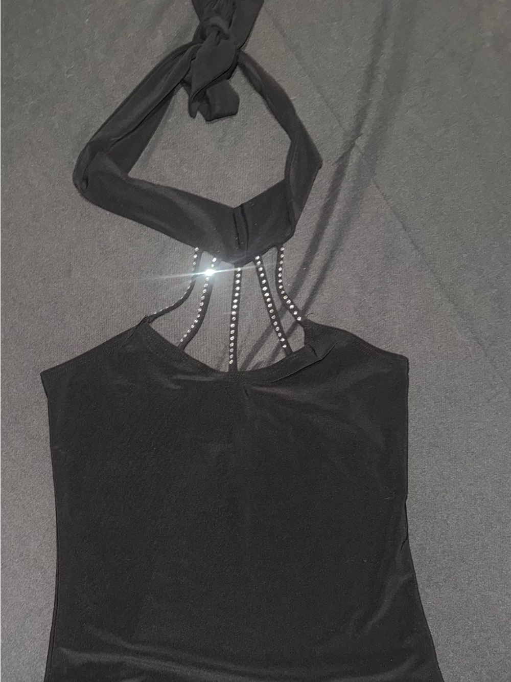 Vintage Y2K Body Central Black Halter Top with Rhinestone Straps